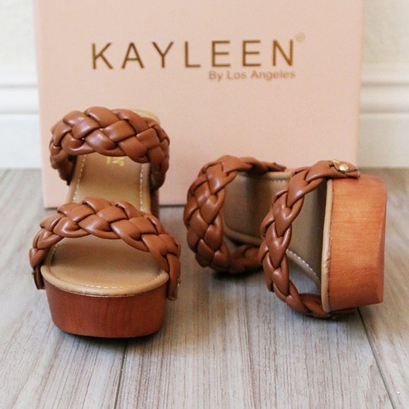 NEW Camel Braided Double Strap Platform Comfy Block Heel Slide On Sandals Shoes - Picture 7 of 10